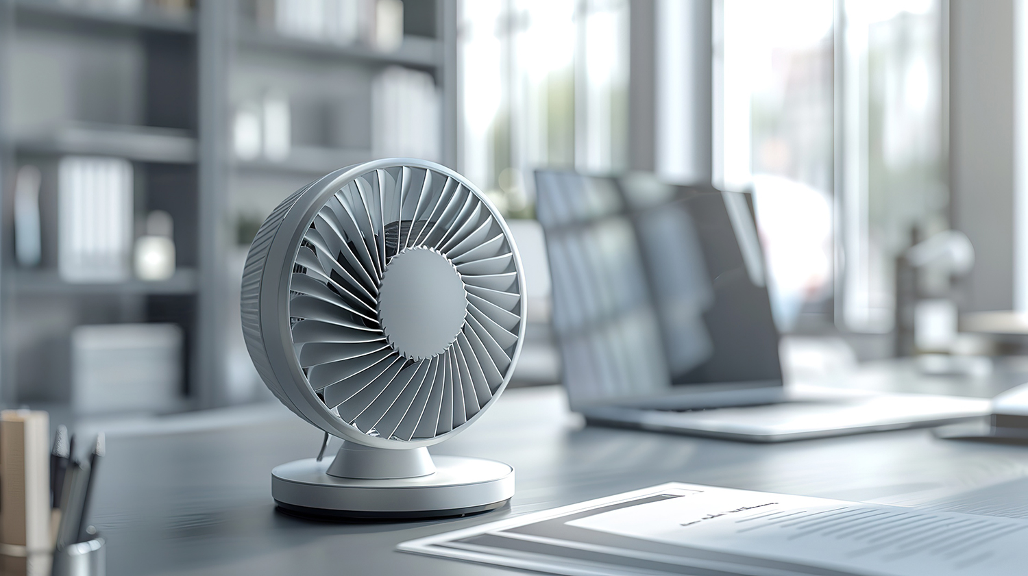 千庫網_夏天辦公桌上的小風扇照片_攝影圖編號20641408